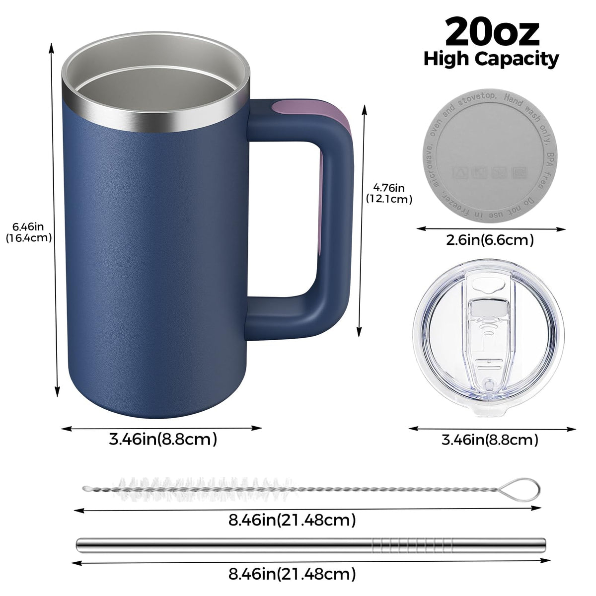 20oz Insulated Coffee Mug With Handle Ocean Blue A4086
