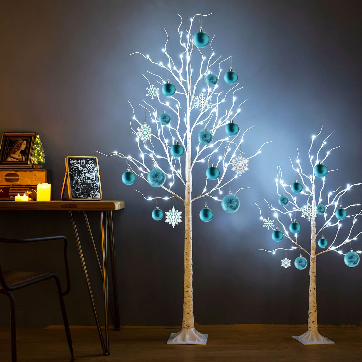 8ft 136LED Lighted Artificial Birch Tree with Timer Z6538
