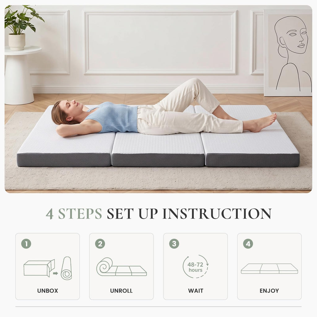 Twin Trifold Memory Foam Mattress with Washable Cover H915