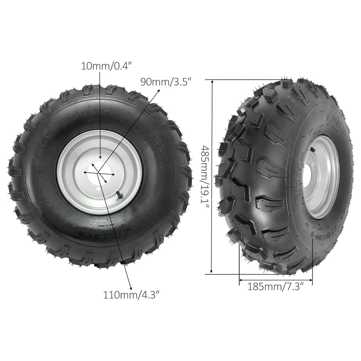 19x7-8 ATV UTV Off-Road Tire and Wheel with 8-Inch 4-Hole Rim U27748