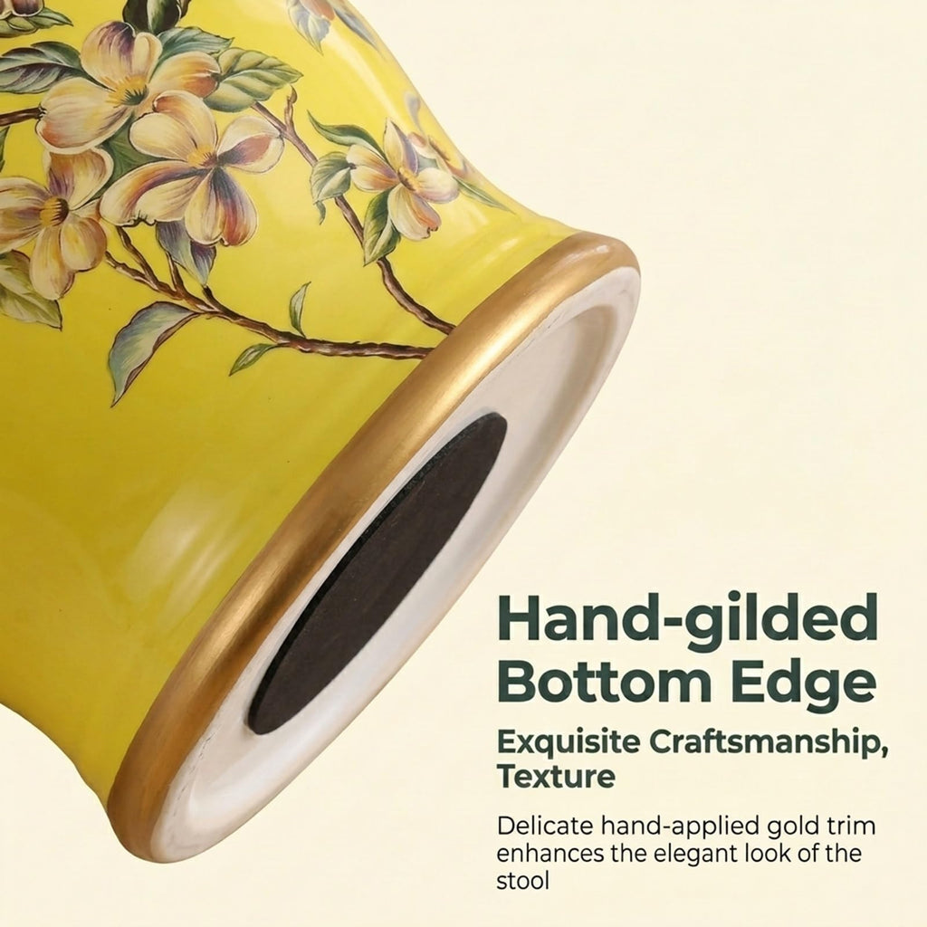 Glazed Hand-Painted Ceramic Drum Stool J3695