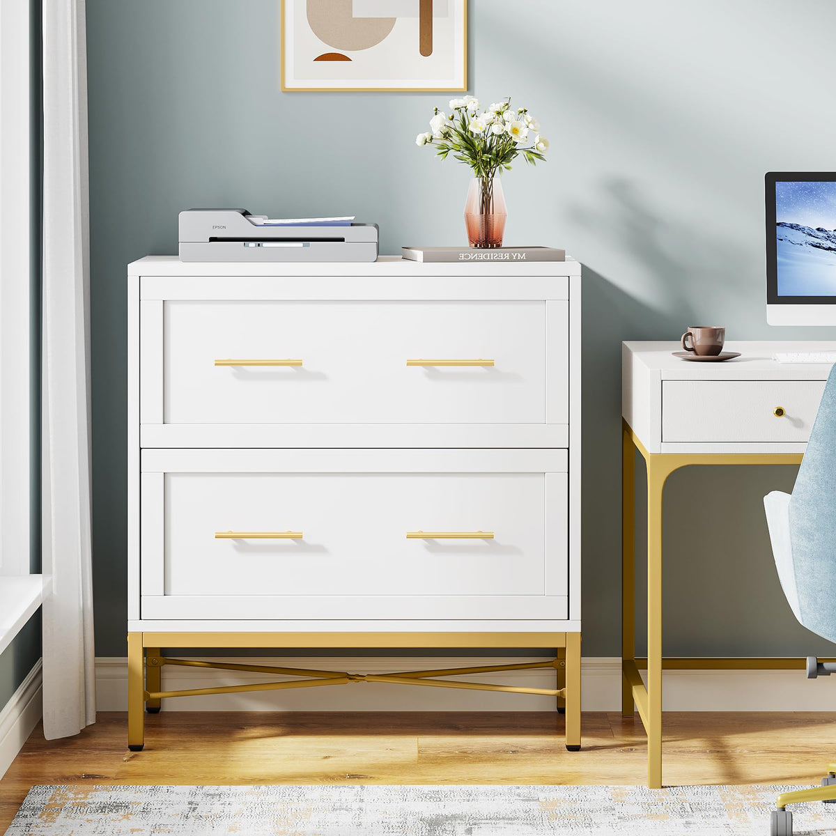 White 2 Drawer Wood File Cabinet T2326