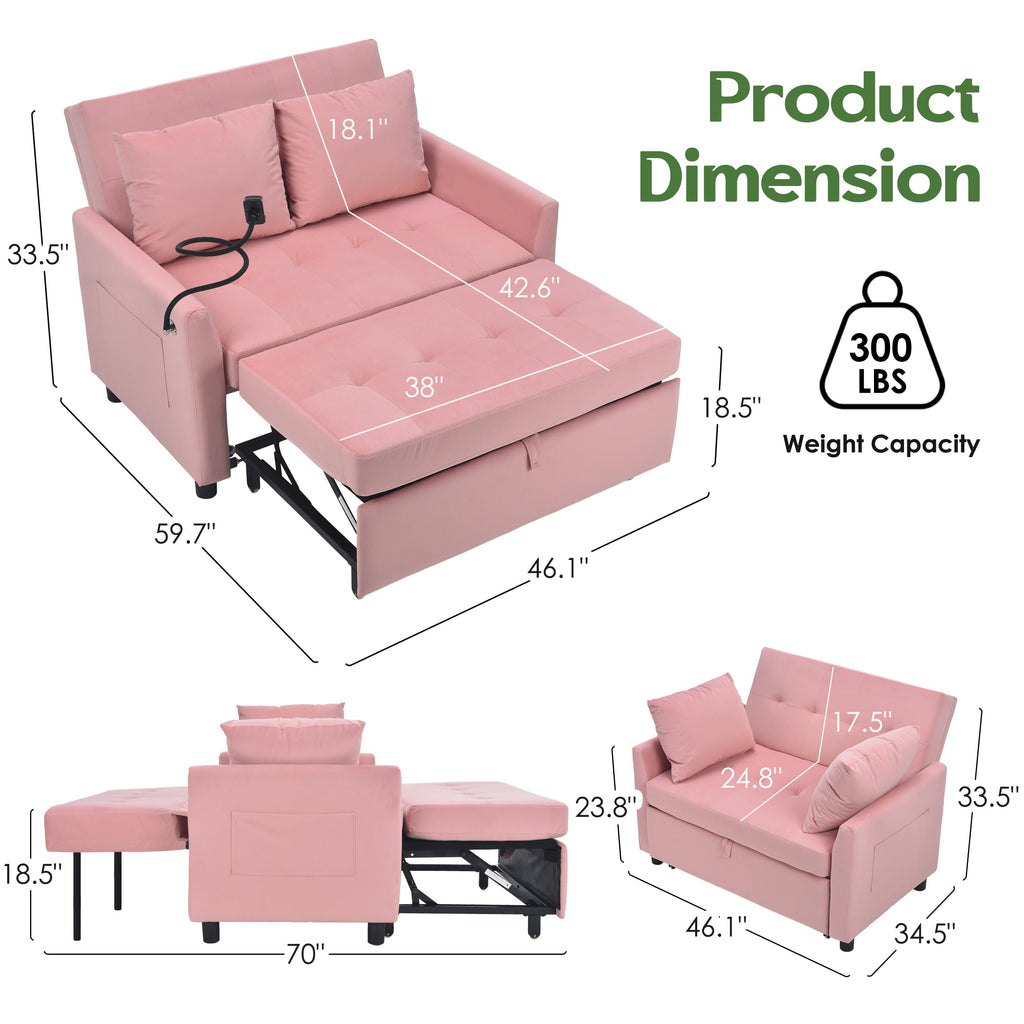 Pink Convertible Sleeper Sofa Bed H11655