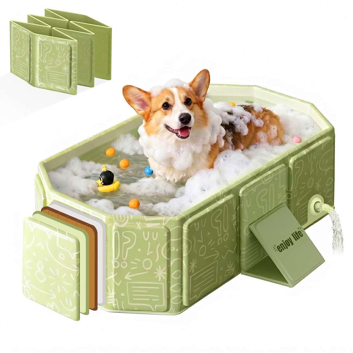 Foldable Dog Bathtub with Side Drain Plug B409920