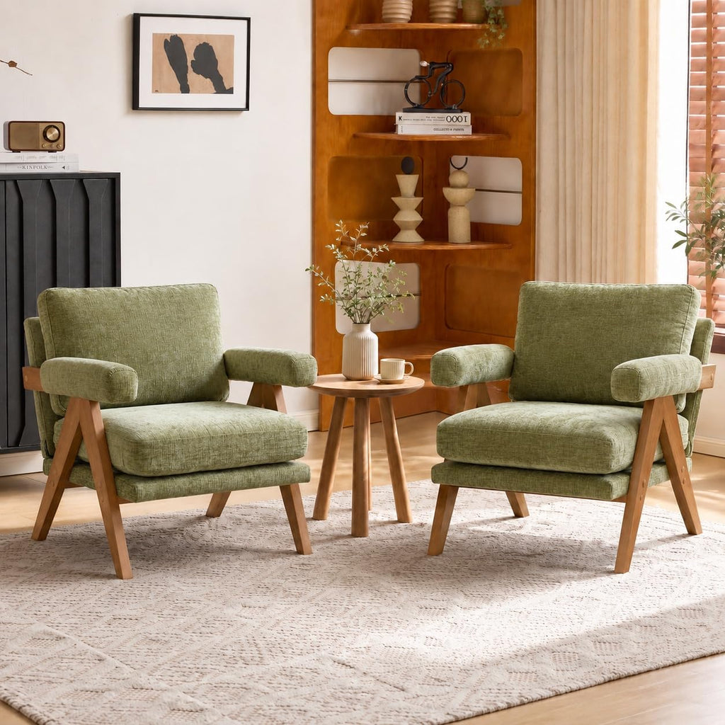 Olive Green Mid-Century Wood Accent Chair Set of 2 T54544
