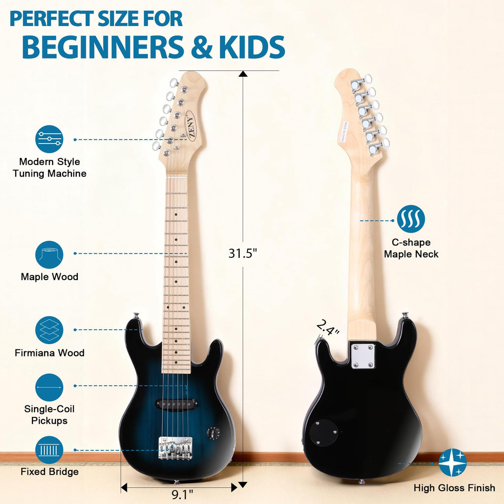 30 inch Kids Electric Guitar with 5w Amp, Gig Bag, Strap, Cable, Strings and Picks, Blue Z523346