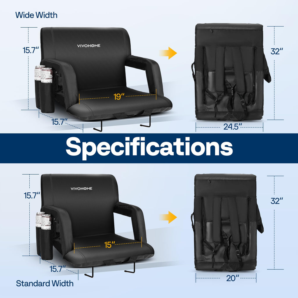 2 Pack Portable Padded Stadium Seats with Back Support and Cup Holder O54122