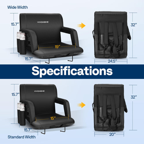 2 Pack Portable Padded Stadium Seats with Back Support and Cup Holder O54122