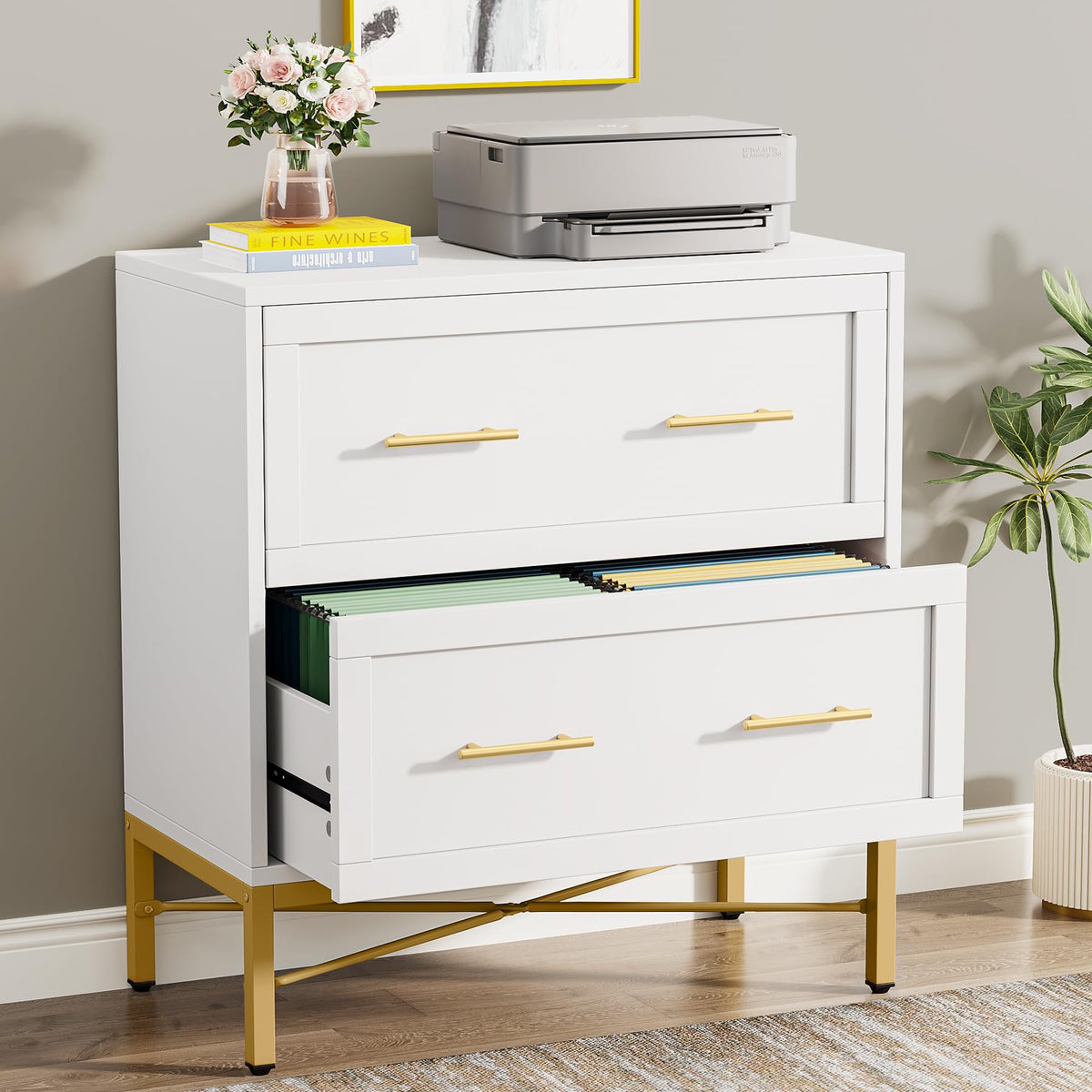 White 2 Drawer Wood File Cabinet T2326