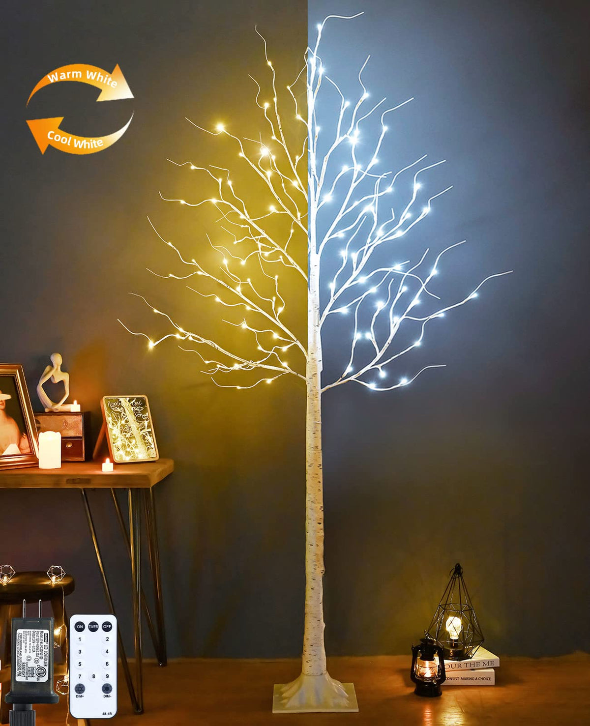 8ft 136LED Lighted Artificial Birch Tree with Timer Z6538