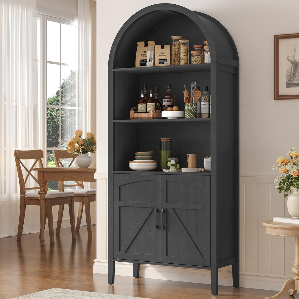 Black 5-Tier Arched Bookshelf with Door F1902