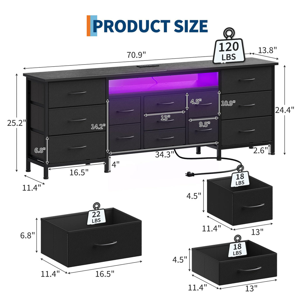 70 Inch Dresser TV Stand with Drawers and Outlet S252