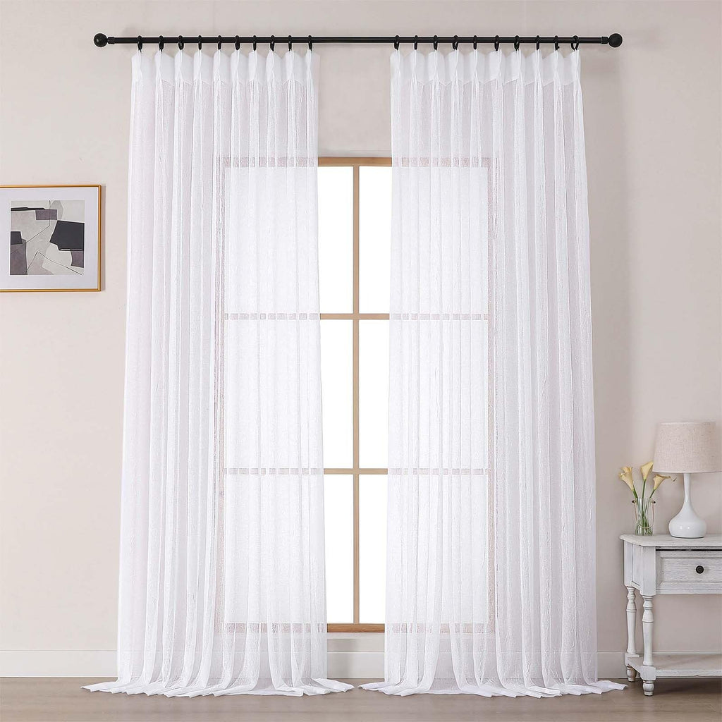 White Sheer Pinch Pleated Curtains 96 Inches 2 Panels I644