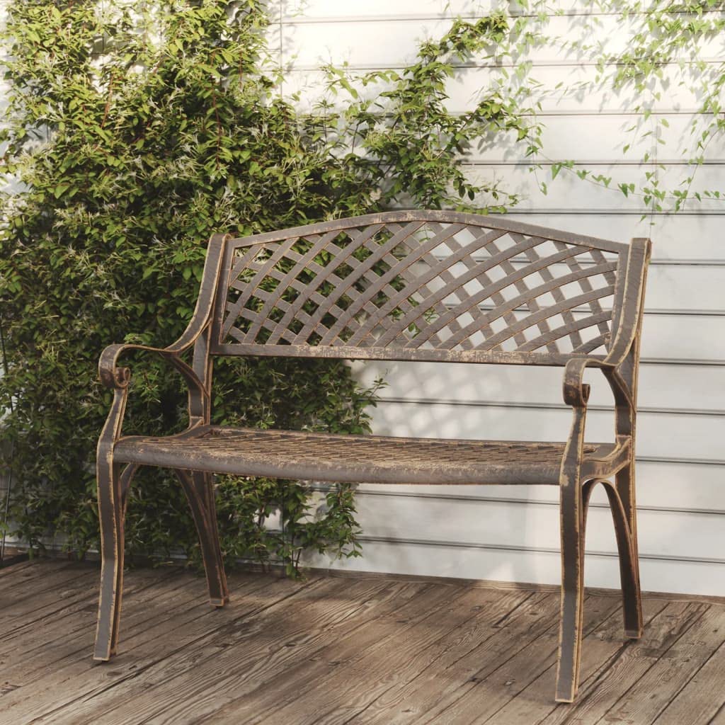 Bronze Cast Iron Garden Bench with Floral Design 40.2 Inch W70065