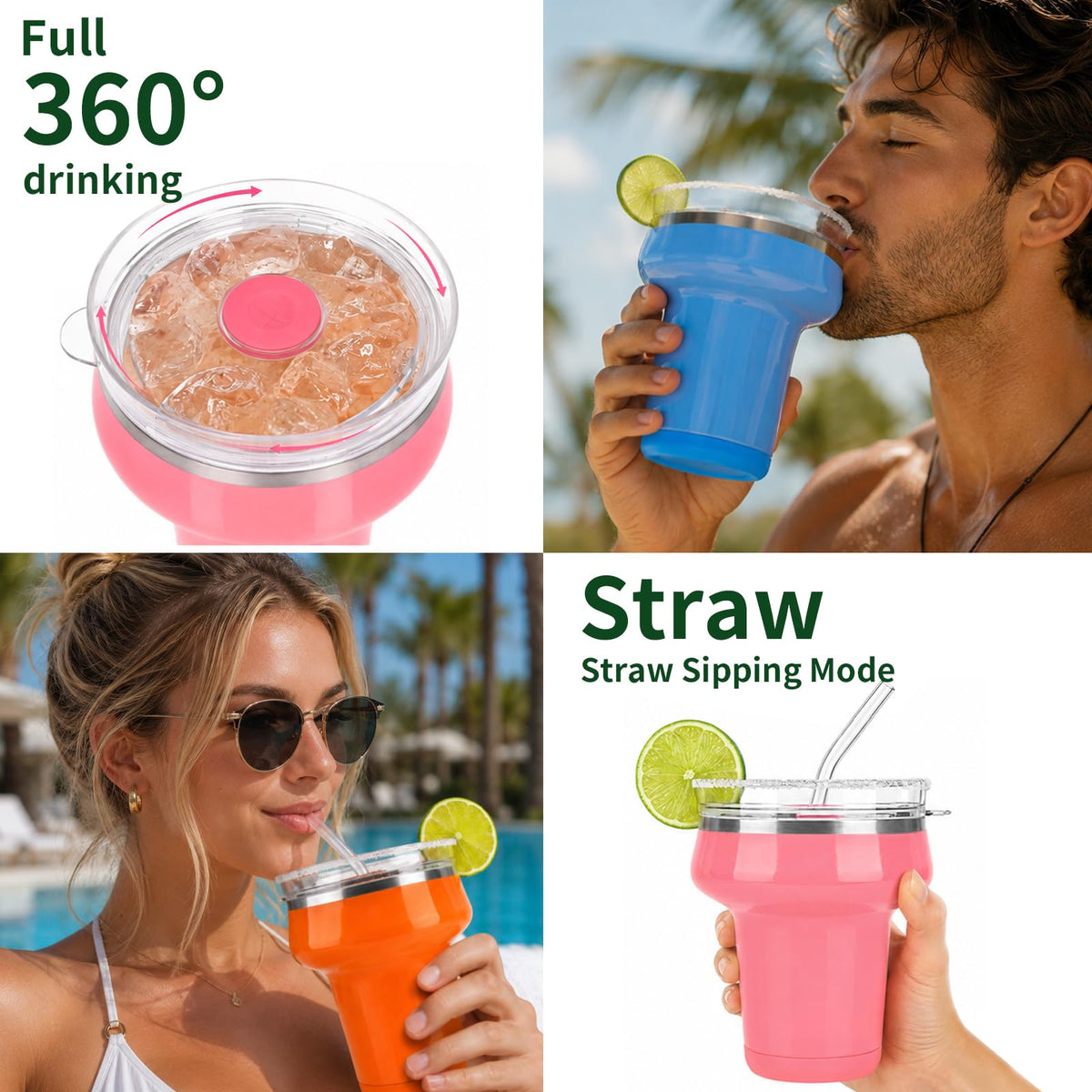 16oz Insulated Tumbler with Lid & Straws M40592