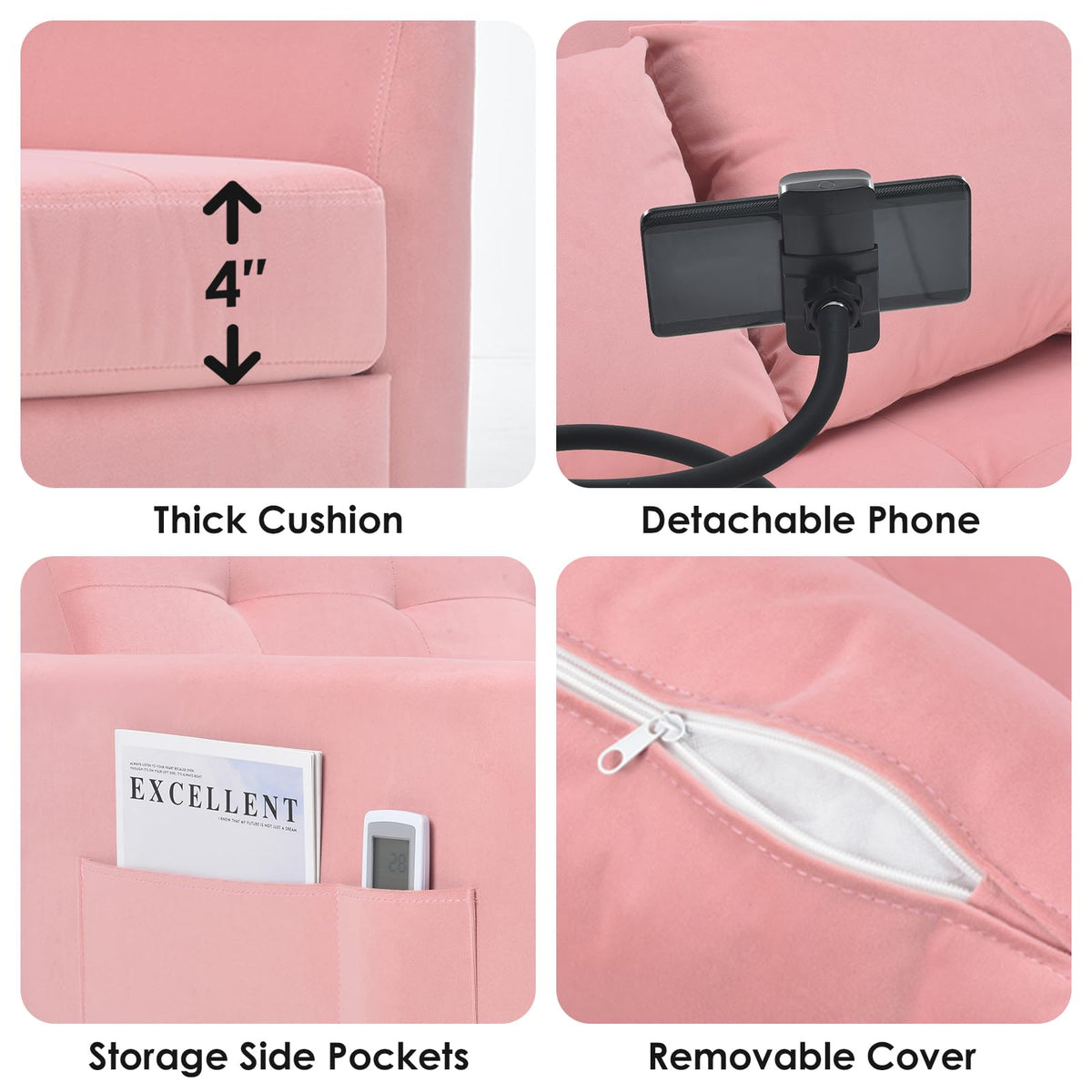 Pink Convertible Sleeper Sofa Bed H11655