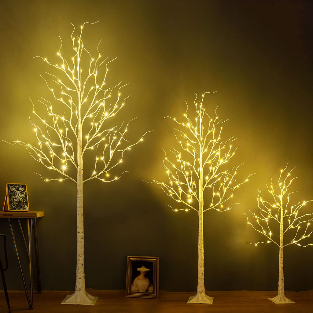 8ft 136LED Lighted Artificial Birch Tree with Timer Z6538