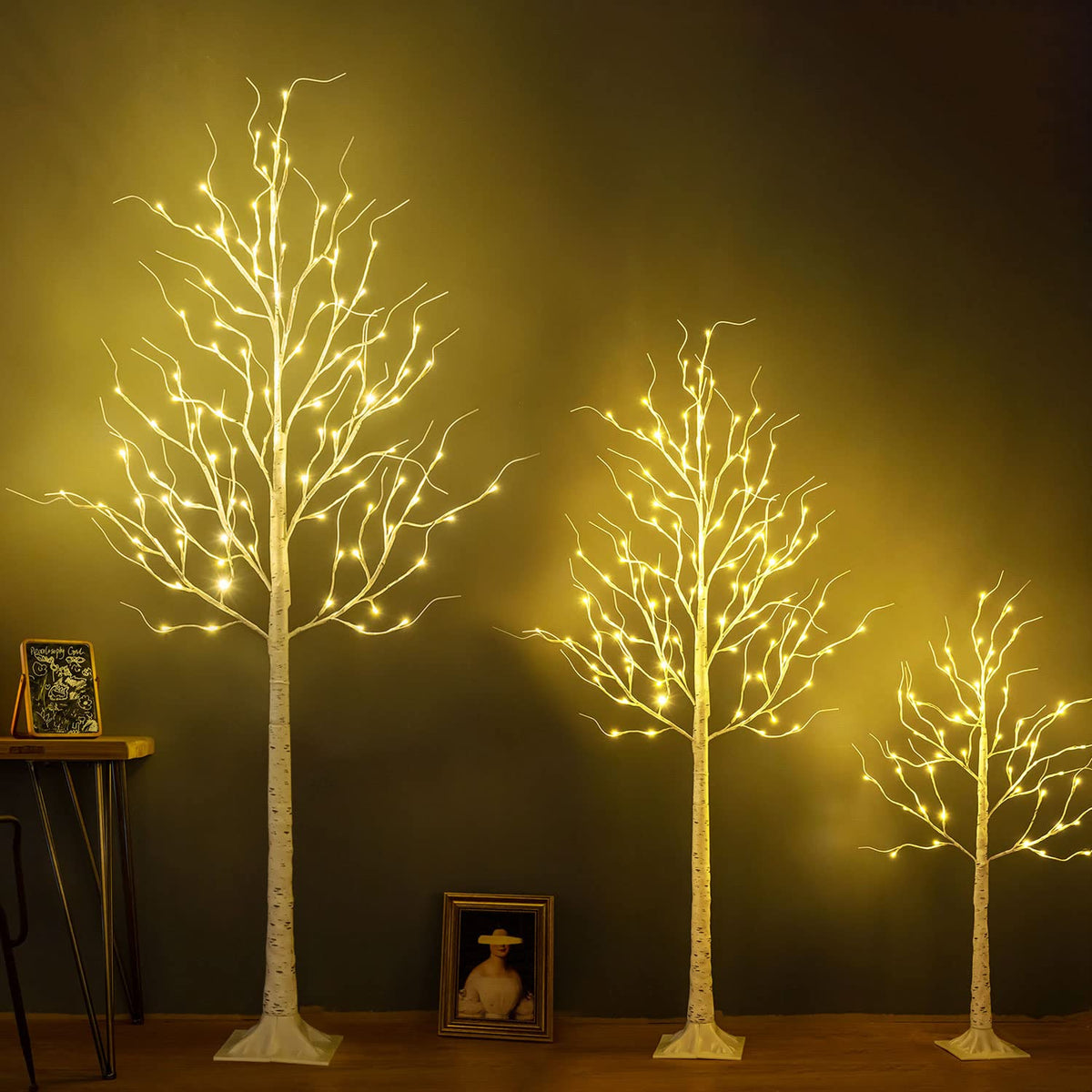 8ft 136LED Lighted Artificial Birch Tree with Timer Z6538