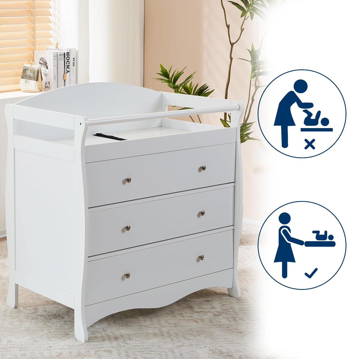 White Changing Table Dresser U2638