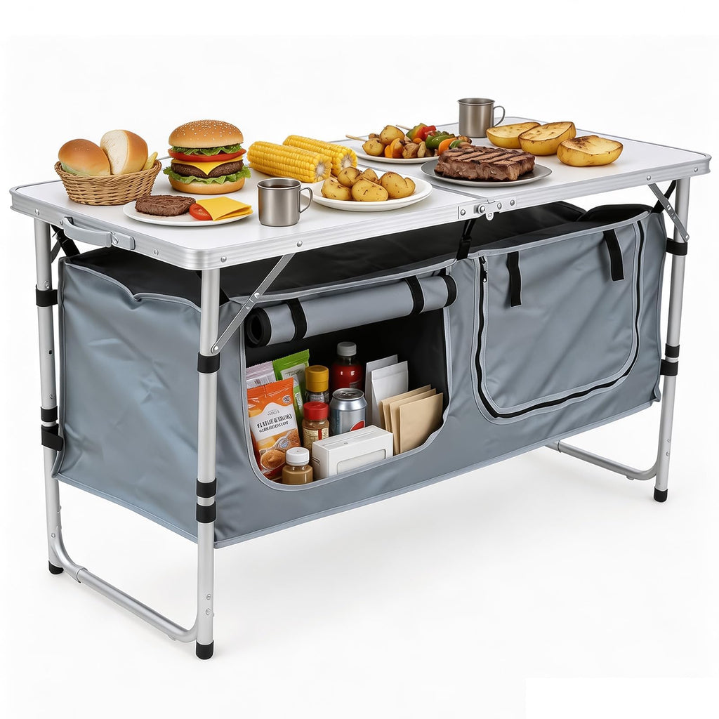 Camping Table with Storage Gray X81385