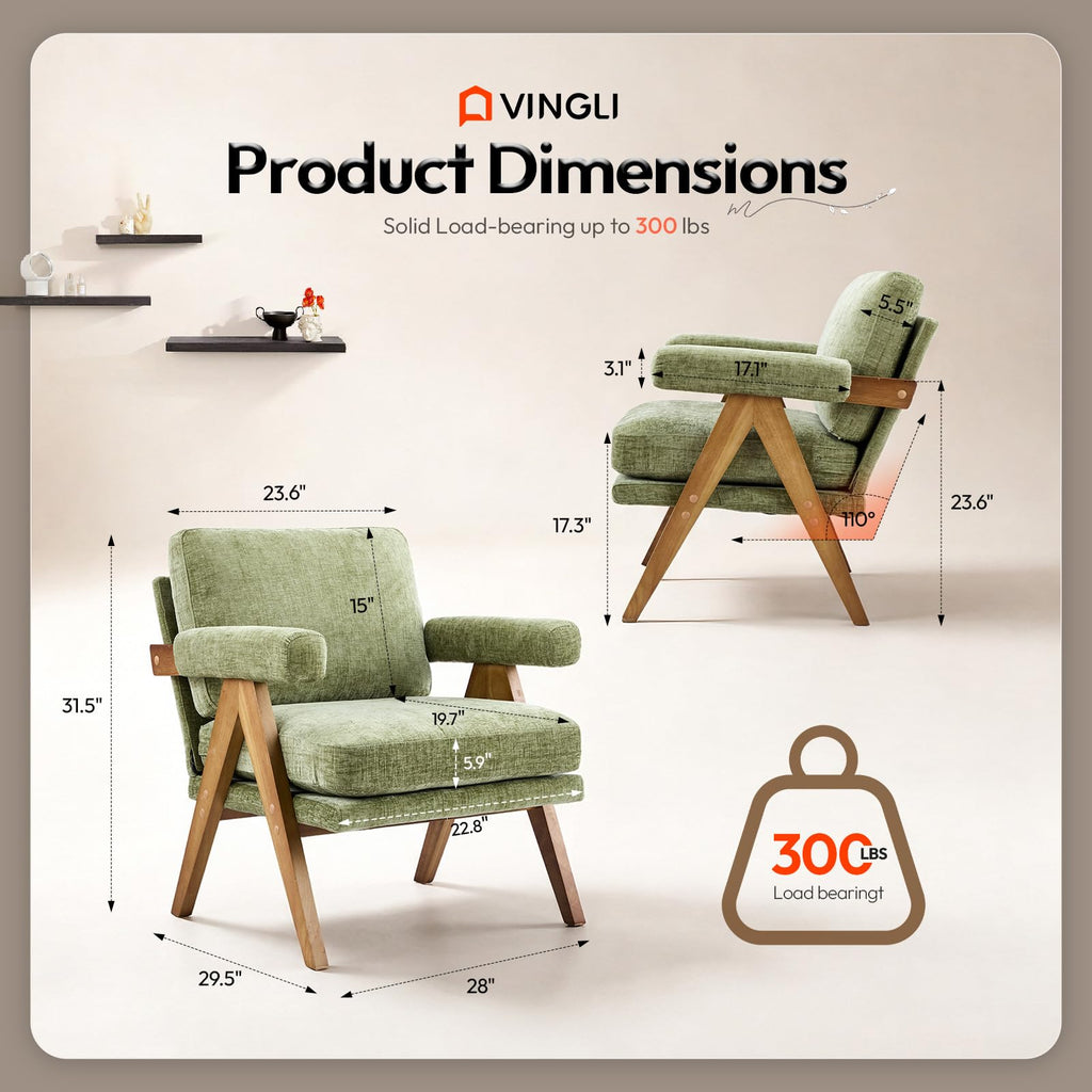 Olive Green Mid-Century Wood Accent Chair Set of 2 T54544