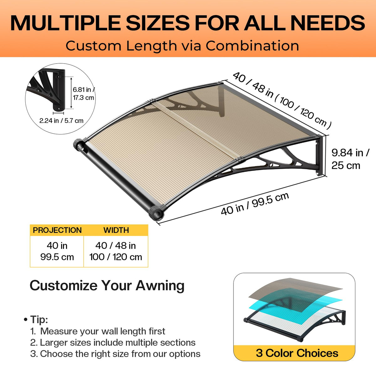40x48in UV Rain Proof Door Awning X93405