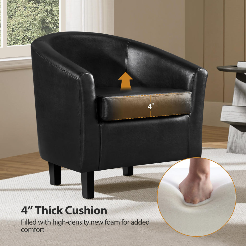 Black Faux Leather Barrel Accent Chairs P708084