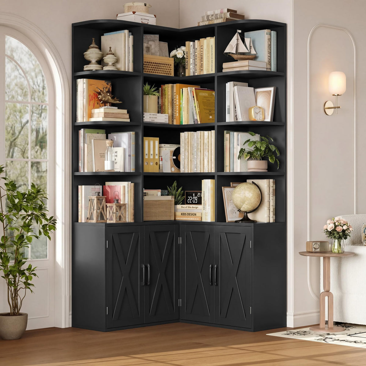 Black Bookshelf with Doors H675