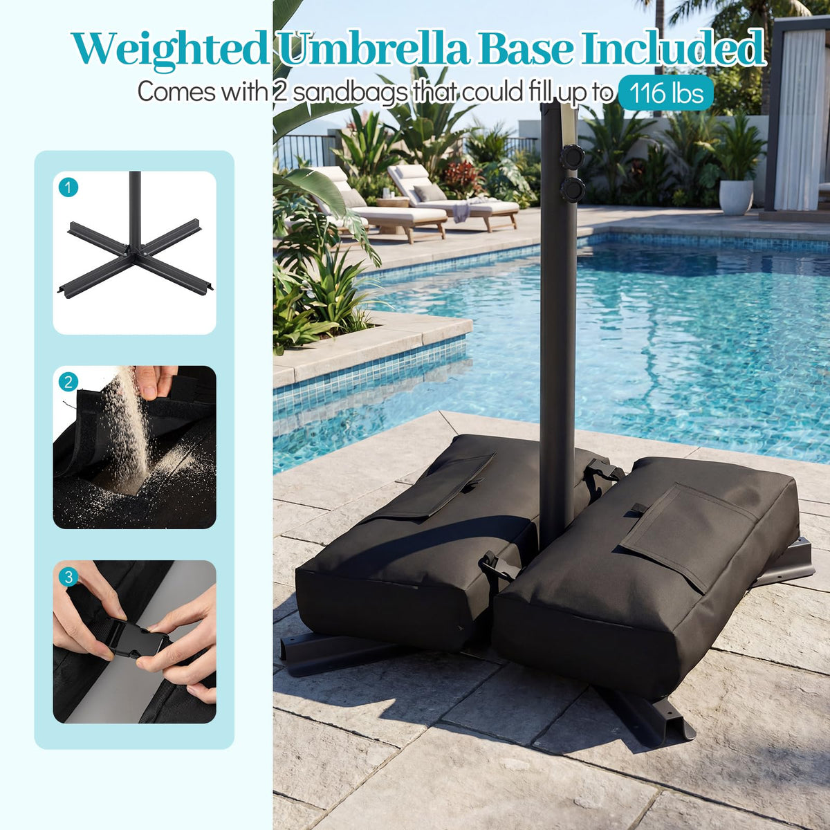 8x8 FT Square Offset Cantilever Patio Umbrella with Base Y7292