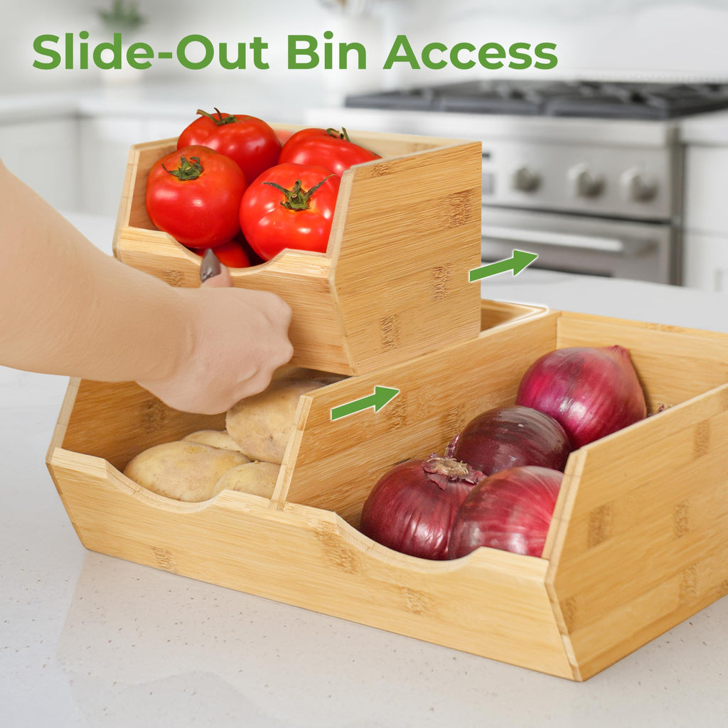 Bamboo Stackable Pantry Storage Bins Set of 3 Q4701