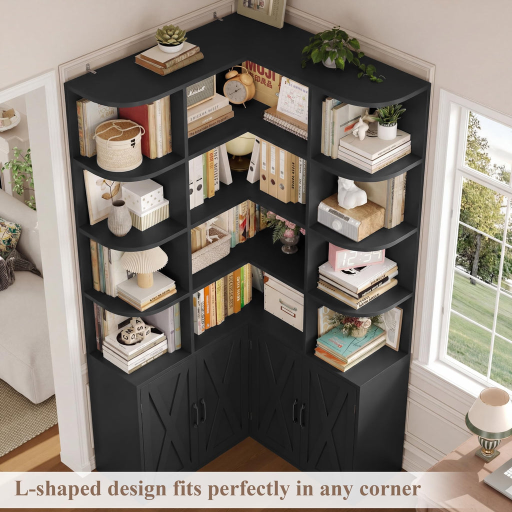 Black Bookshelf with Doors H675