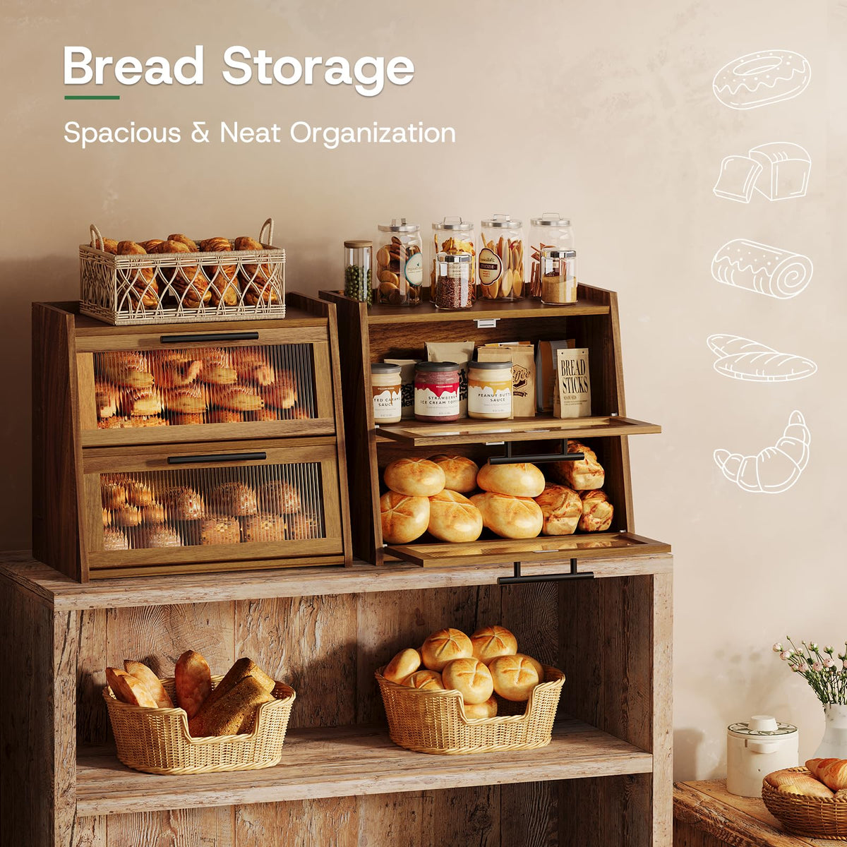 Acacia Wood 2-Layer Bread Box U4593