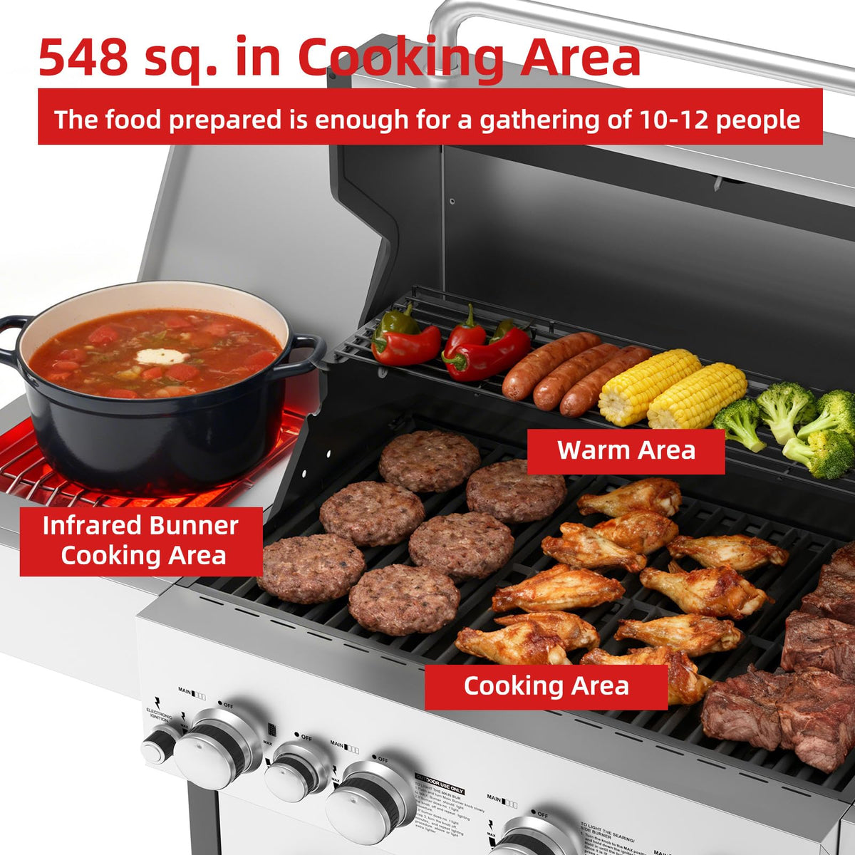 4 Burner Gas Grill with Side Burner and Wheels J792