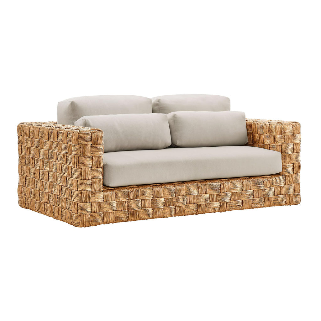 Natural Light Gray Wicker Rattan Outdoor Loveseat with Cushions M458808