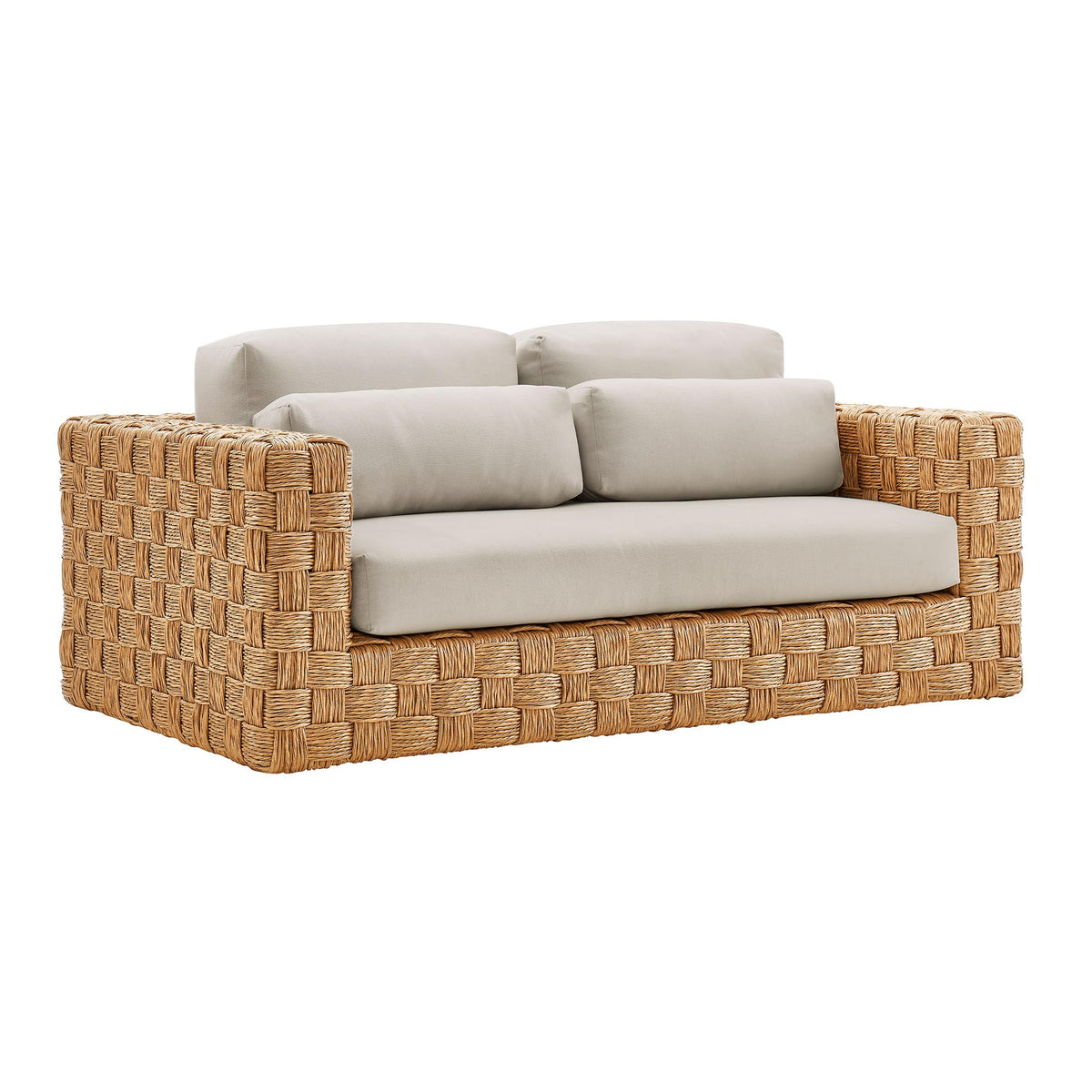 Natural Light Gray Wicker Rattan Outdoor Loveseat with Cushions M458808