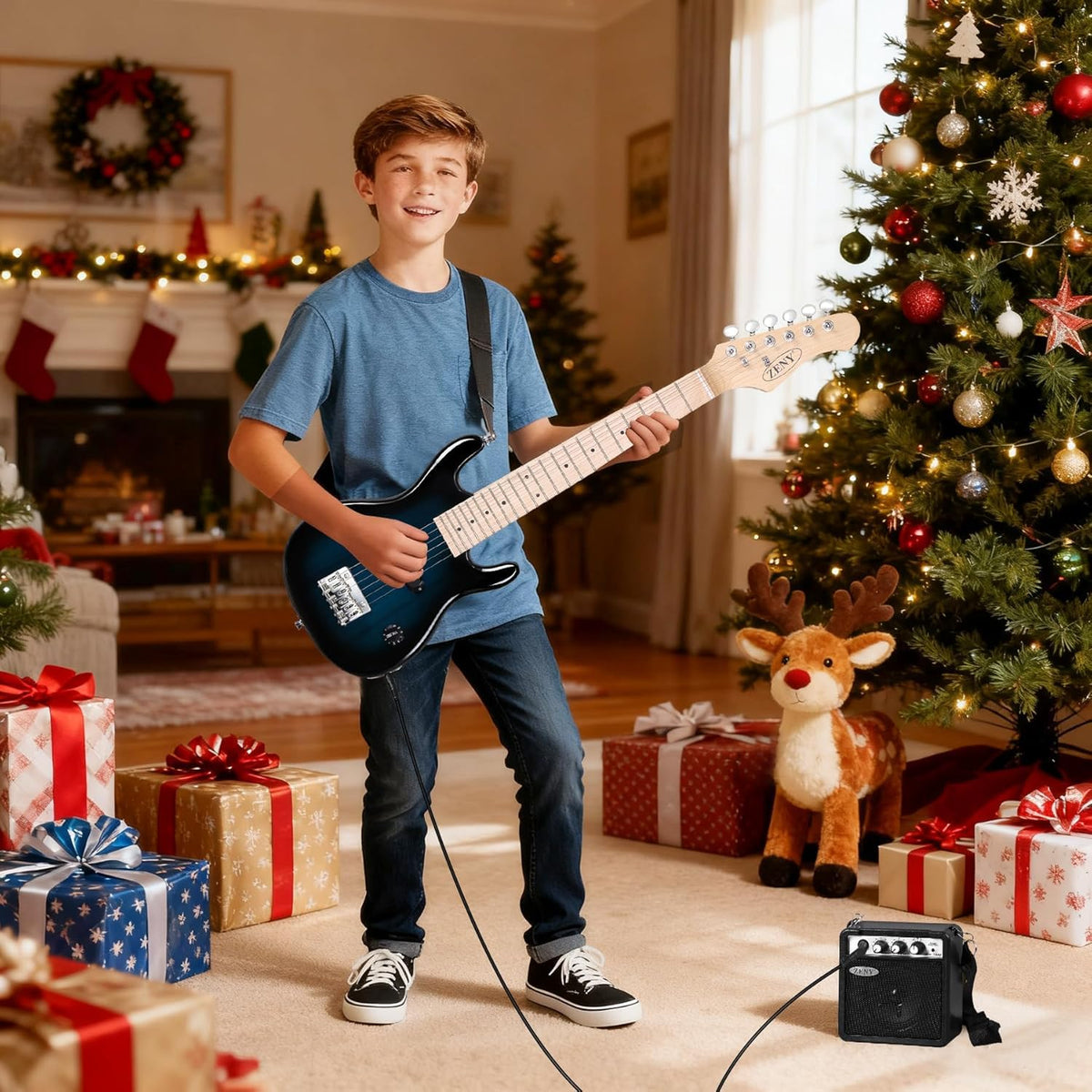 30 inch Kids Electric Guitar with 5w Amp, Gig Bag, Strap, Cable, Strings and Picks, Blue Z523346