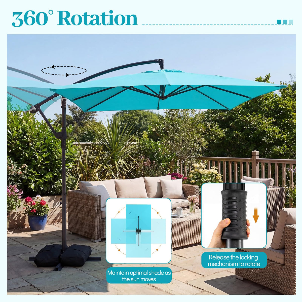 8x8 FT Square Offset Cantilever Patio Umbrella with Base Y7292