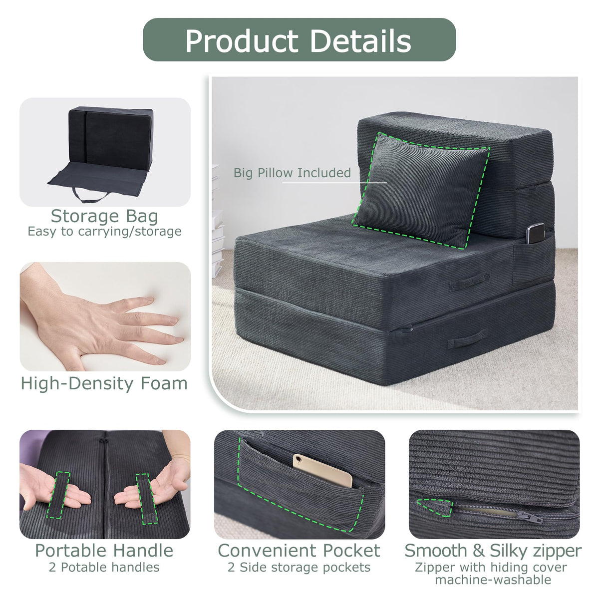 Folding Convertible Sofa Bed with Bag W4096