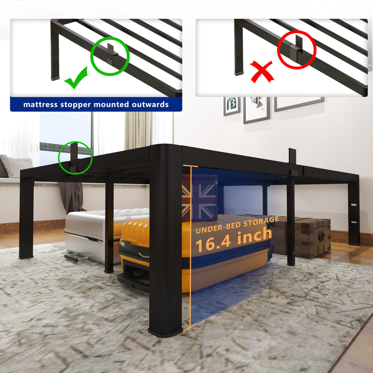 18 Inch Queen Heavy Duty Metal Platform Bed Frame I2519