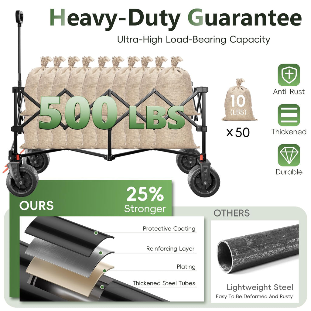 46" Collapsible Foldable Extended Wagon, 500LB Weight Capacity with 280L Heavy Duty Folding Cart, Black M119