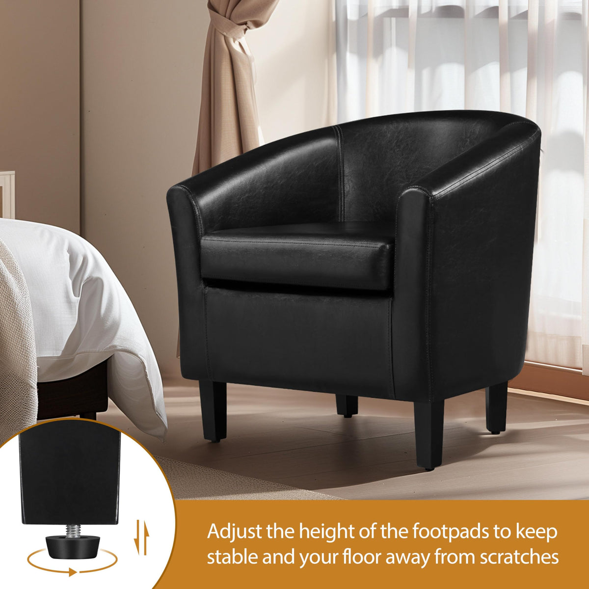 Black Faux Leather Barrel Accent Chairs P708084