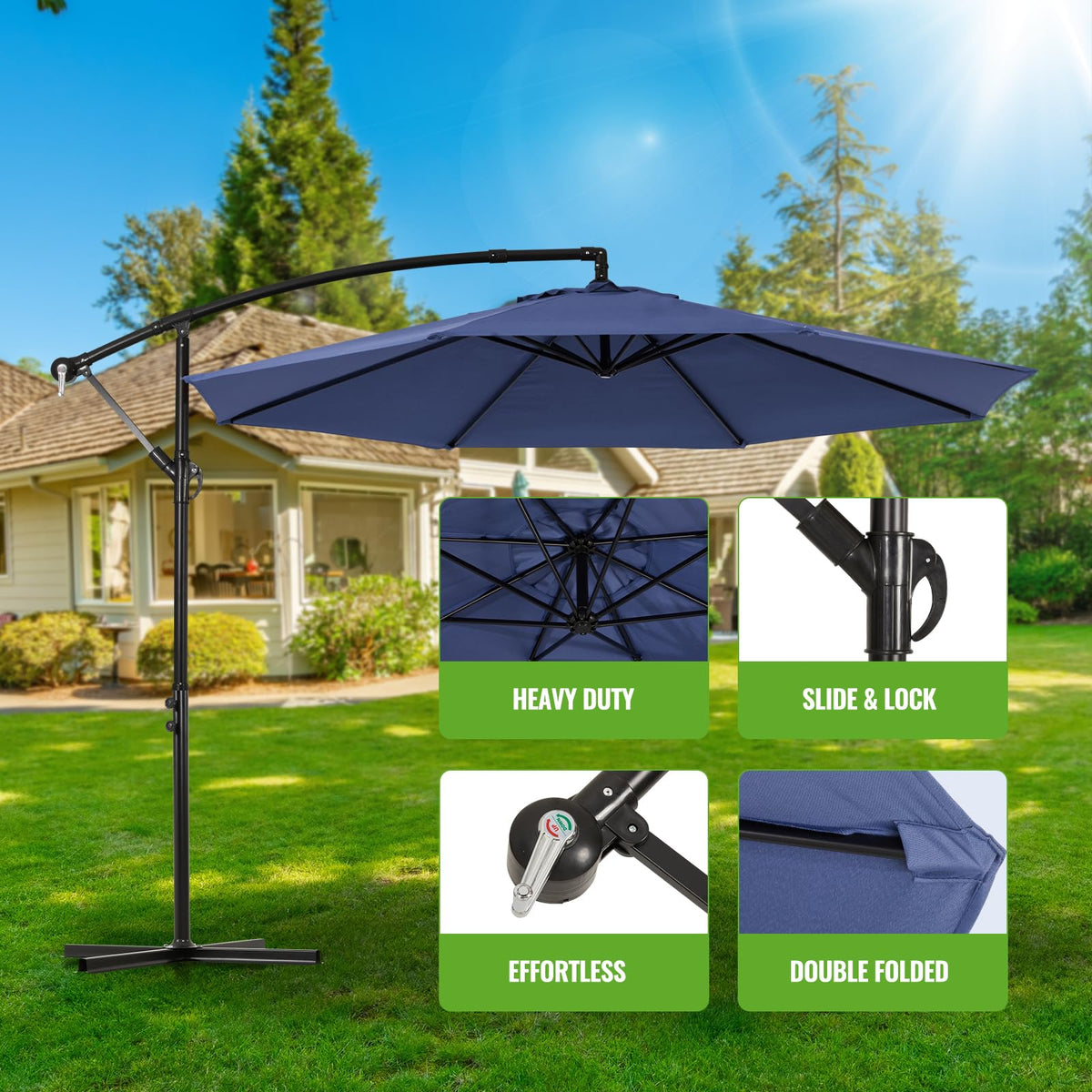 10ft Offset Hanging Patio Umbrella with Crank Lift & Tilt M1618