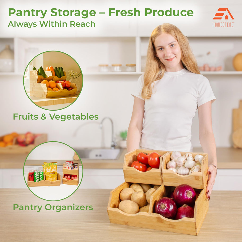 Bamboo Stackable Pantry Storage Bins Set of 3 Q4701