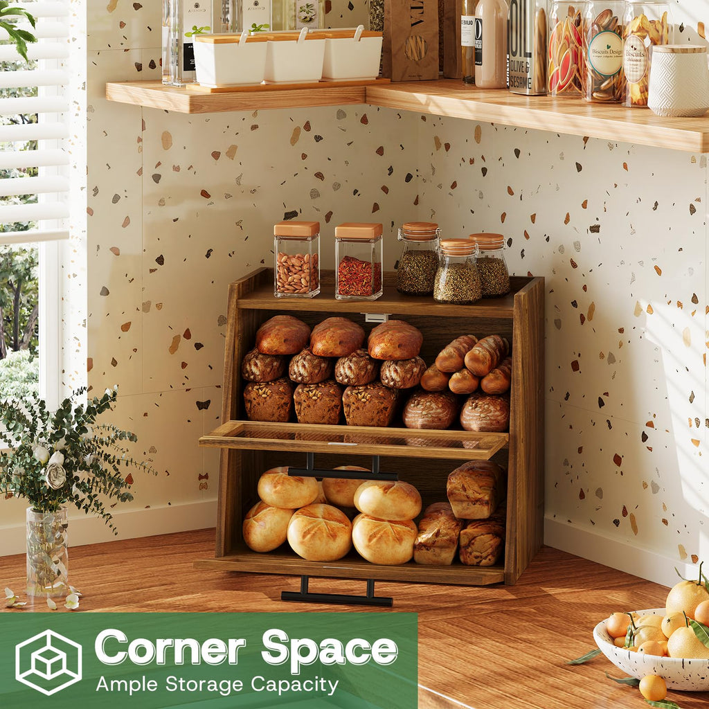 Acacia Wood 2-Layer Bread Box U4593