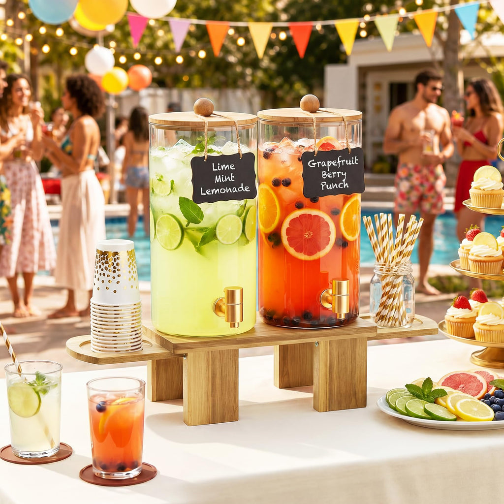 2 Pack 1.5 Gallon Drink Dispenser with Wood Stand C991078