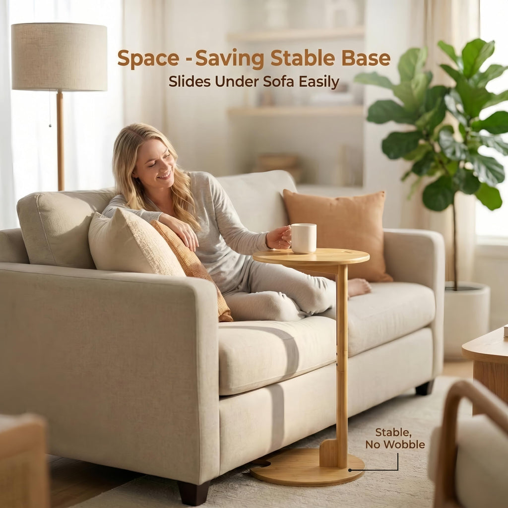 Adjustable Bamboo C Shaped Side Table S93781