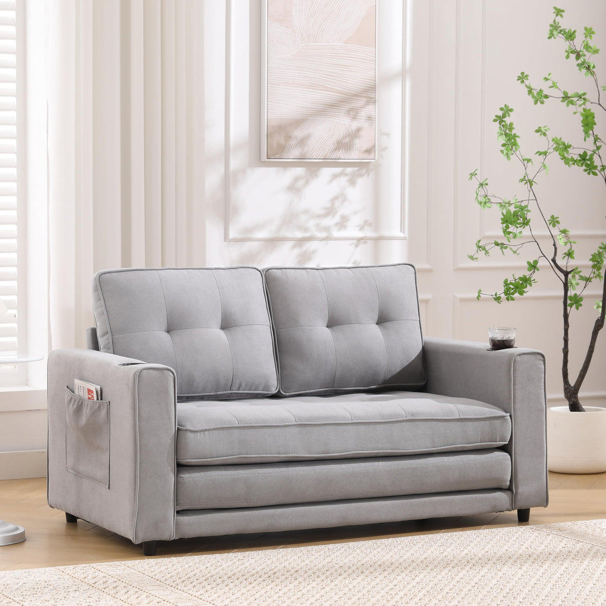 Light Gray Convertible Futon Sofa Bed C8110