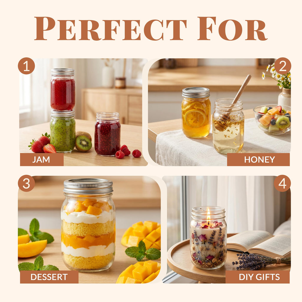 20 Pcs 12oz Glass Mason Jars With Lids F732