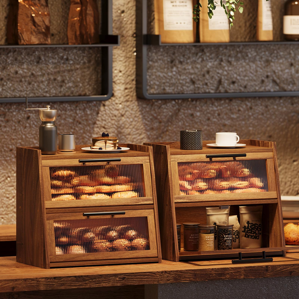 Acacia Wood 2-Layer Bread Box U4593