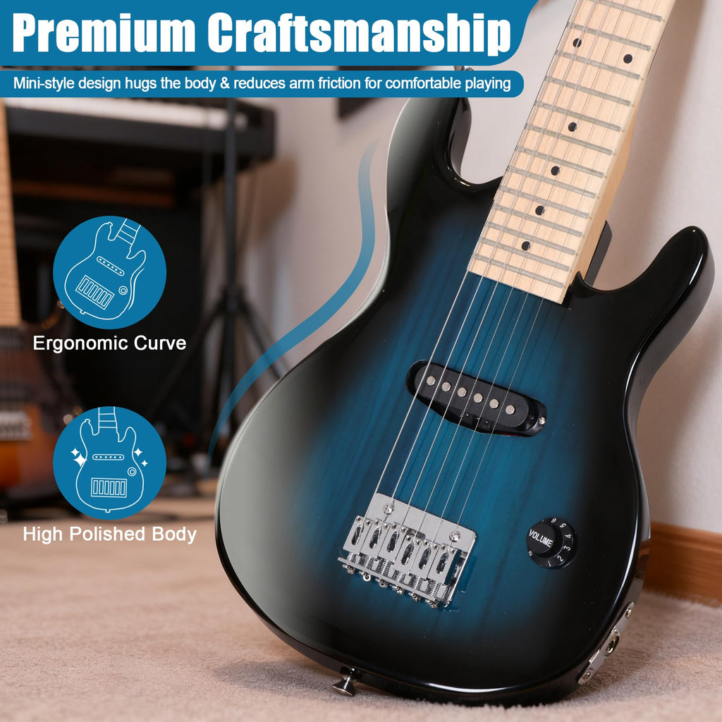 30 inch Kids Electric Guitar with 5w Amp, Gig Bag, Strap, Cable, Strings and Picks, Blue Z523346